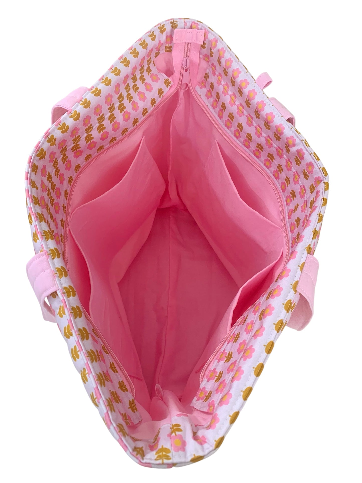 Pink Flower Quilted Cotton Weekend Tote Bag