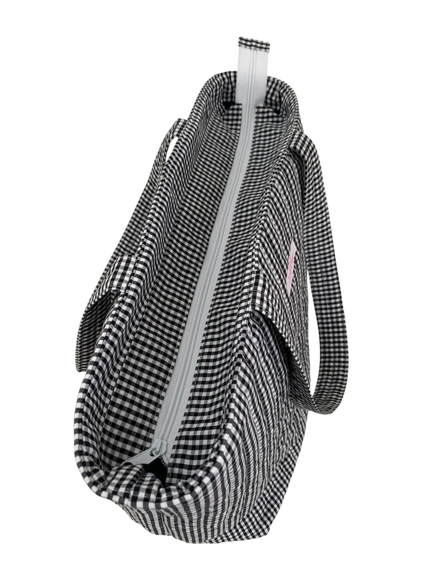 Black Gingham Quilted Cotton Weekend Tote Bag