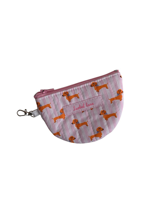 Pink Stripe Dachshund Dog Quilted Coin Purse Zipper Pouch