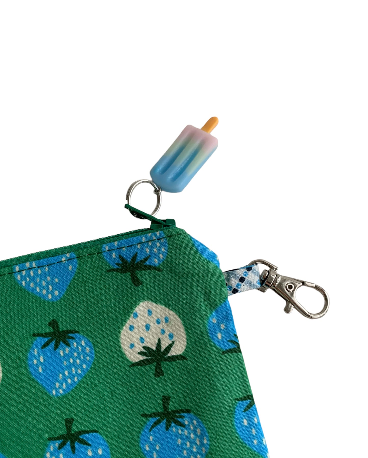 Blue And Green Strawberry Zipper Pouch