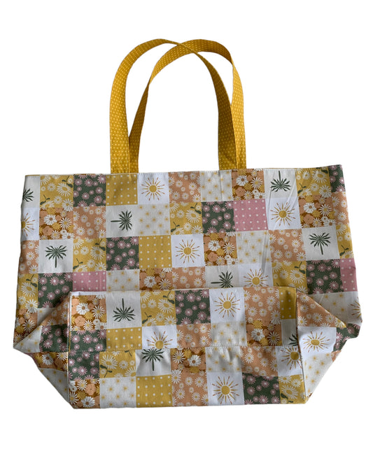 Boho Patchwork Style Mustard Spot Cotton Reusable Shopping Tote Bag