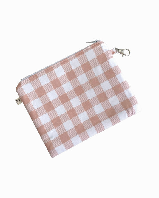 Pink Gingham Cotton Zipper Pouch