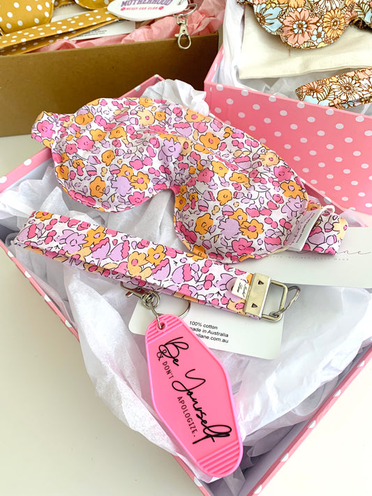 Pink And Orange Floral Wheat And Lavender Cotton Eye Pillow Gift Set