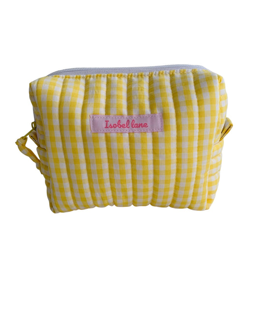 Medium Yellow Gingham Carry All Make Up Bag