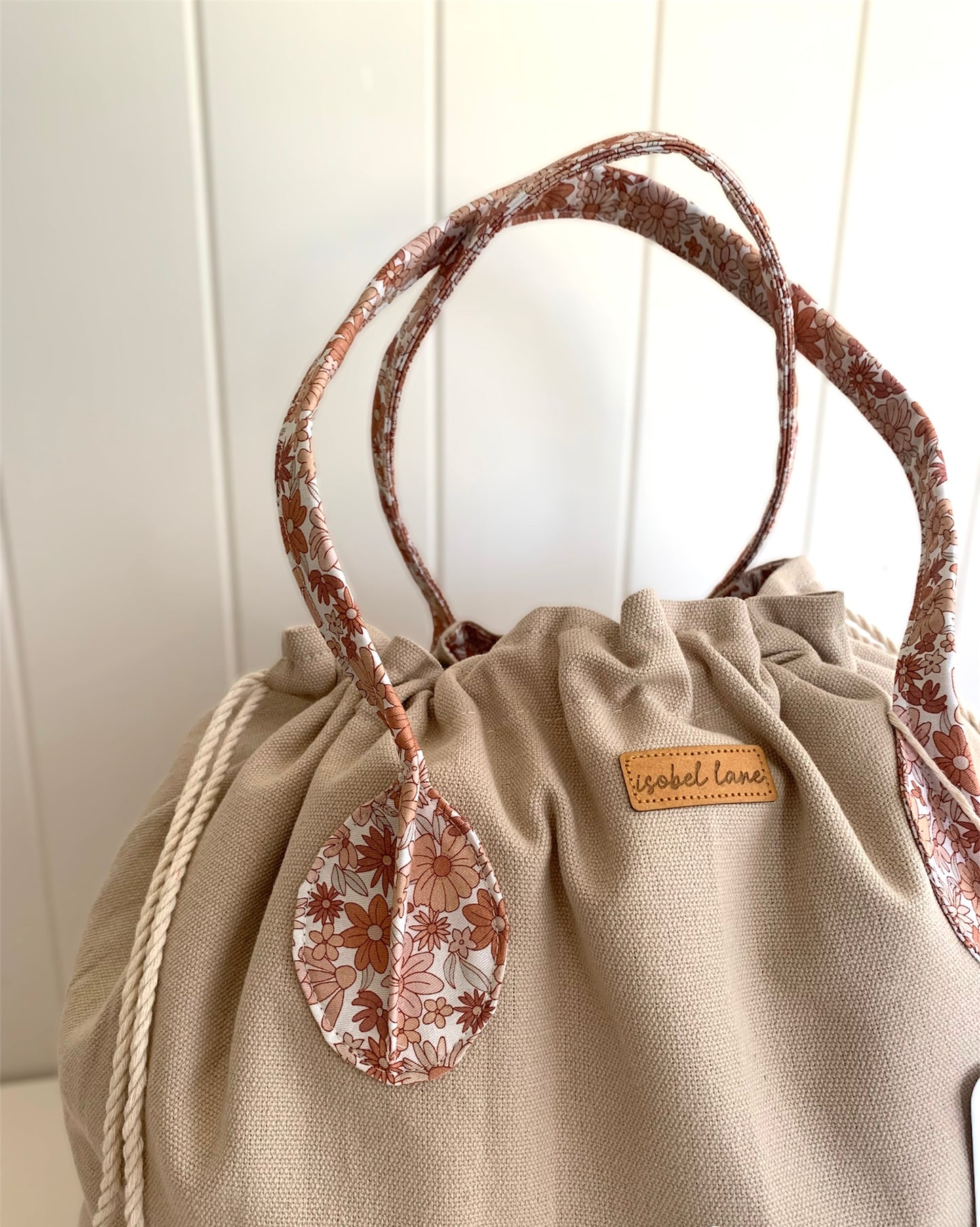 Brown Floral Weekend Overnight Cotton Canvas Tote Bag