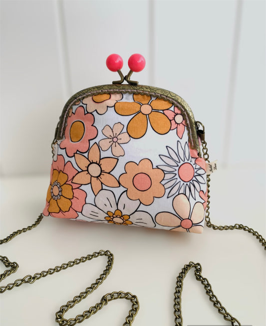 Kiss Lock Pink Mustard Floral Purse