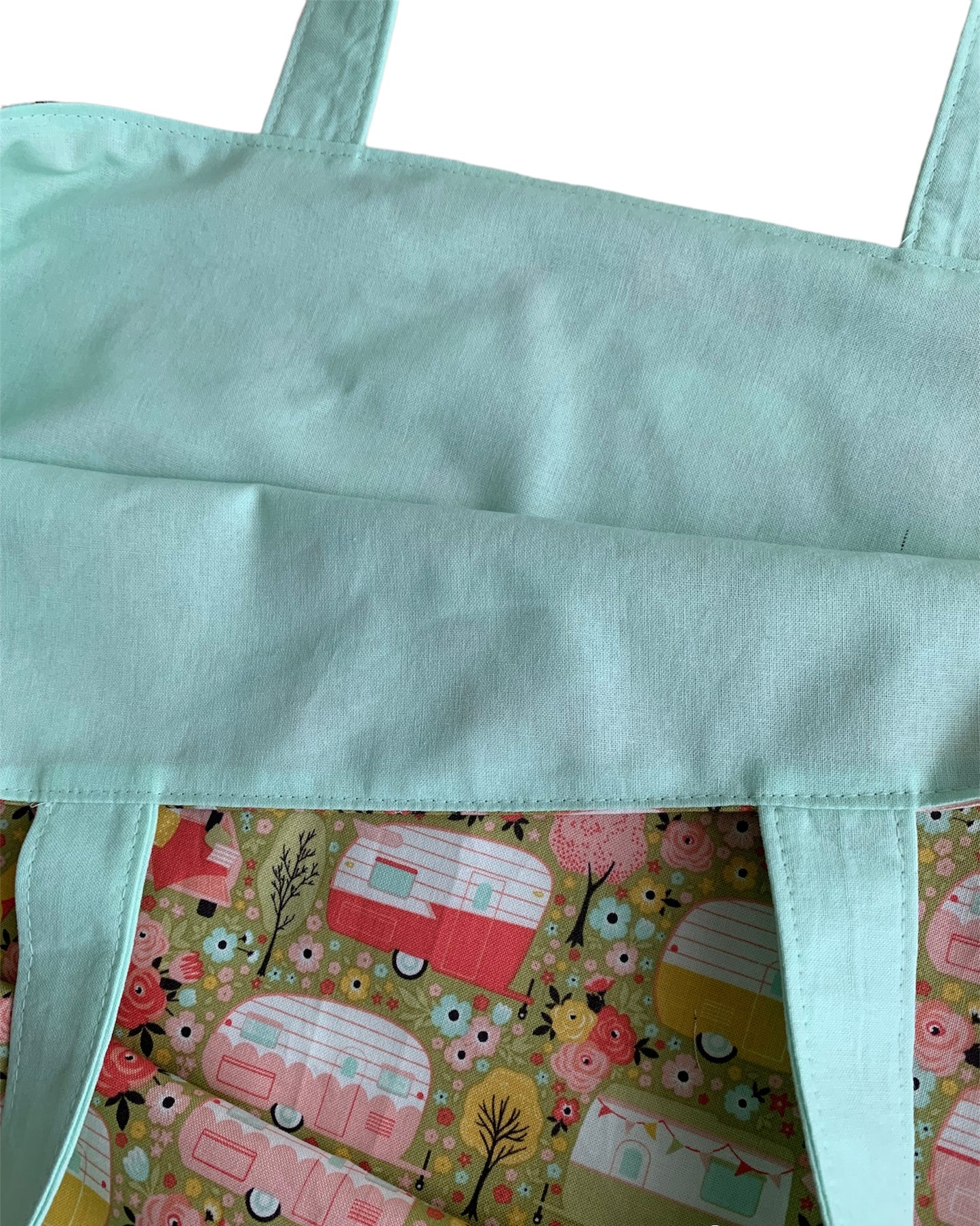 Floral Caravan Mint Green Cotton Reusable Shopping Tote Bag