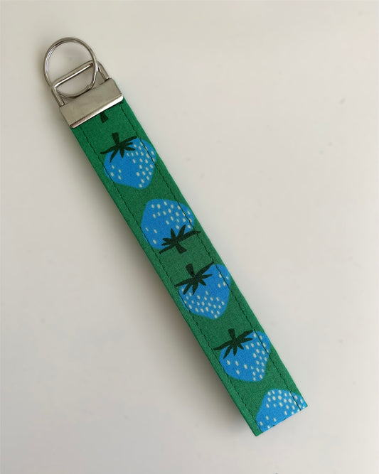 Blue & Green Strawberry Wristlet Key Chain