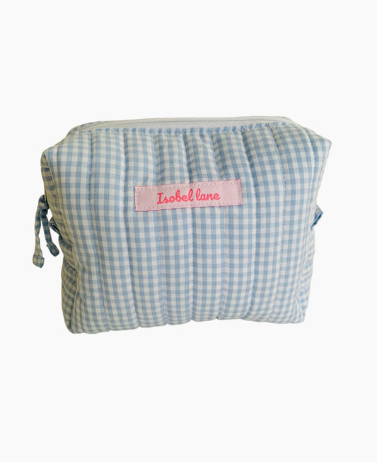 Medium Blue Gingham Carry All Make Up Bag