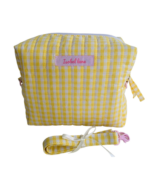 Large Yellow Gingham Carry All Make Up Bag