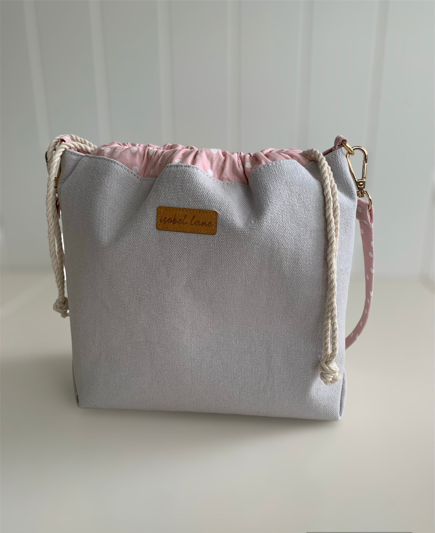 Grey Pink Spot Reversible Cotton Canvas Bag
