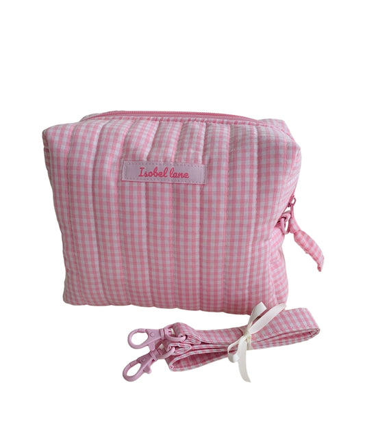 Large Pink Gingham Carry All Make Up Bag