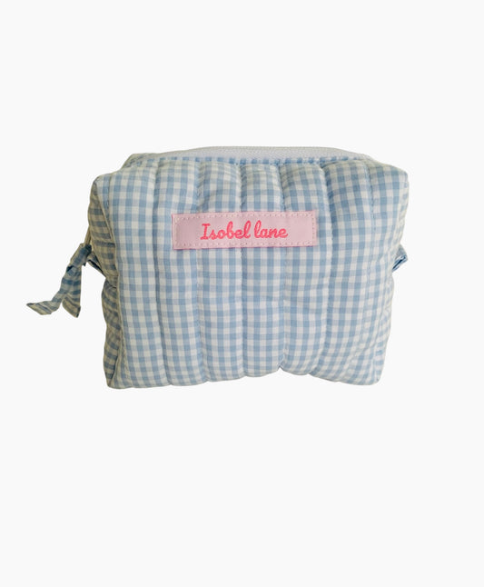Small Blue Gingham Carry All Make Up Bag