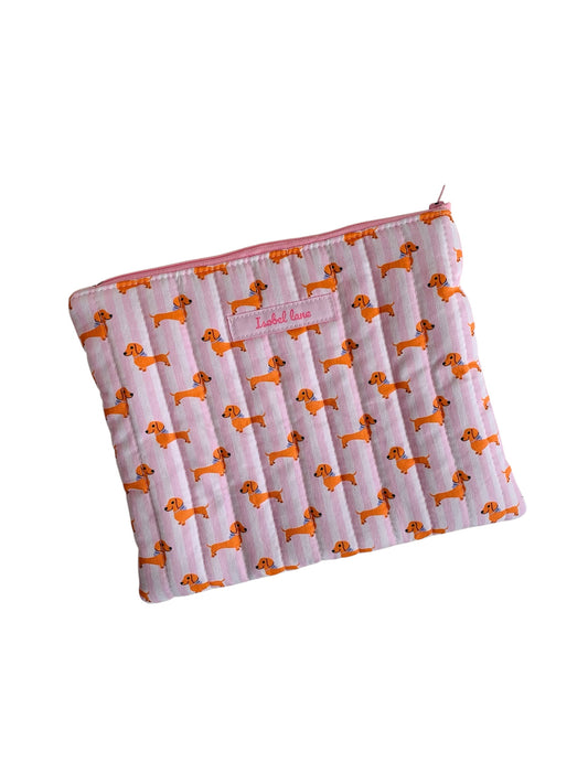 Pink Stripe Dachshund Quilted Travel Pouch