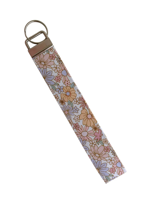 Spring Pastel Floral Wristlet Key Chain