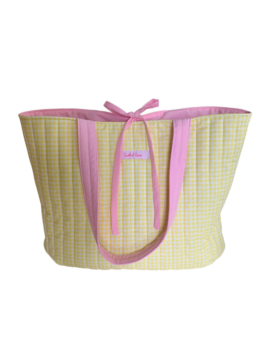 Small Yellow Gingham Quilted Cotton Tote Bag