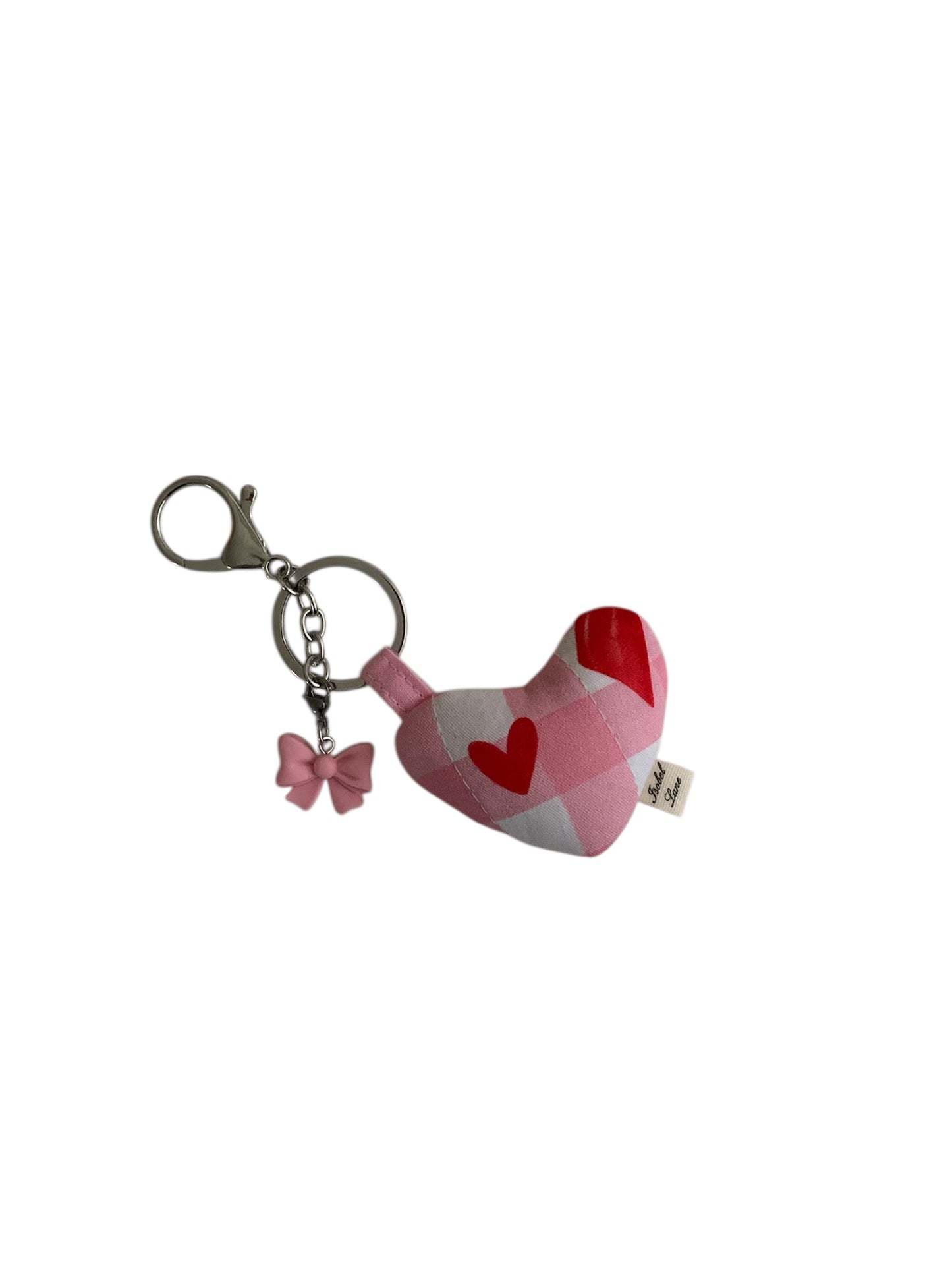 Pink Check and Heart Bow Charm Key Chain