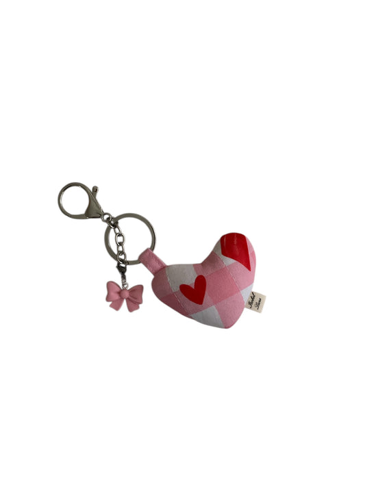 Pink Check and Heart Bow Charm Key Chain