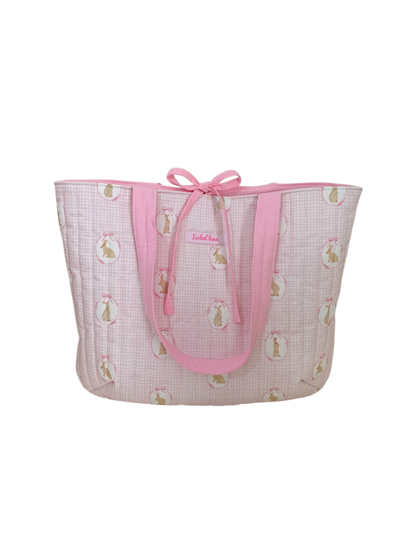 Rabbit Pink Gingham Quilted Cotton Tote Bag