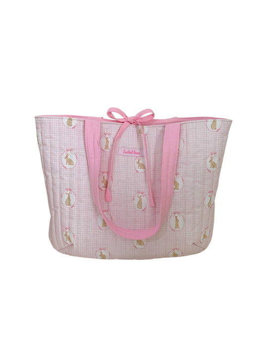 Rabbit Pink Gingham Quilted Cotton Tote Bag
