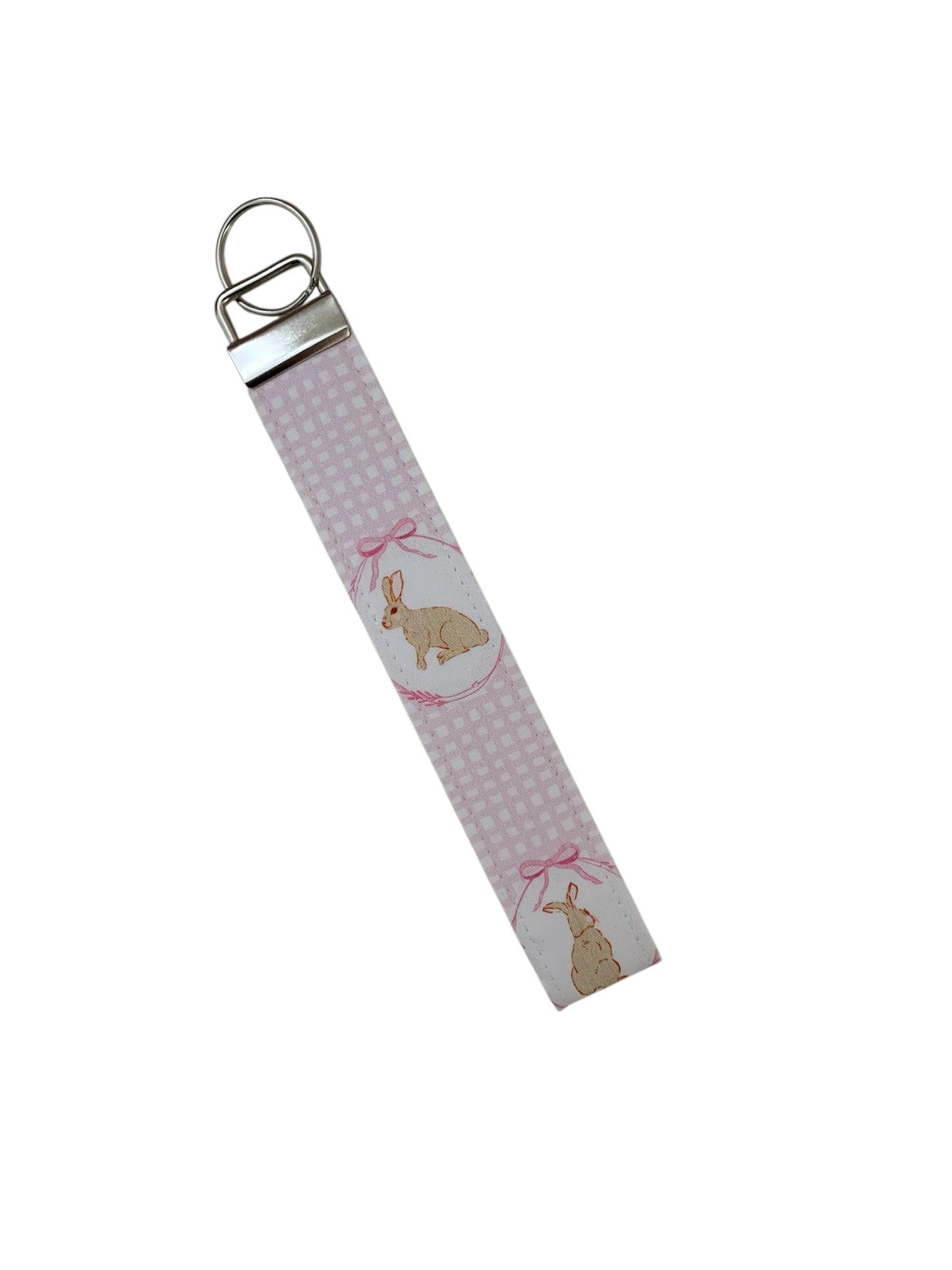 Rabbit Pink Gingham Wristlet Key Chain