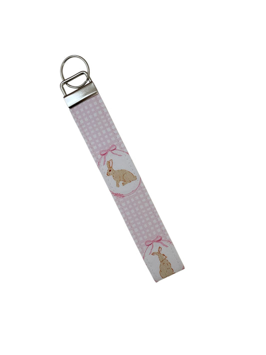 Rabbit Pink Gingham Wristlet Key Chain
