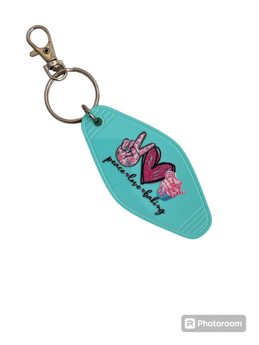 Aqua Peace Love Baking Motel Key Chain