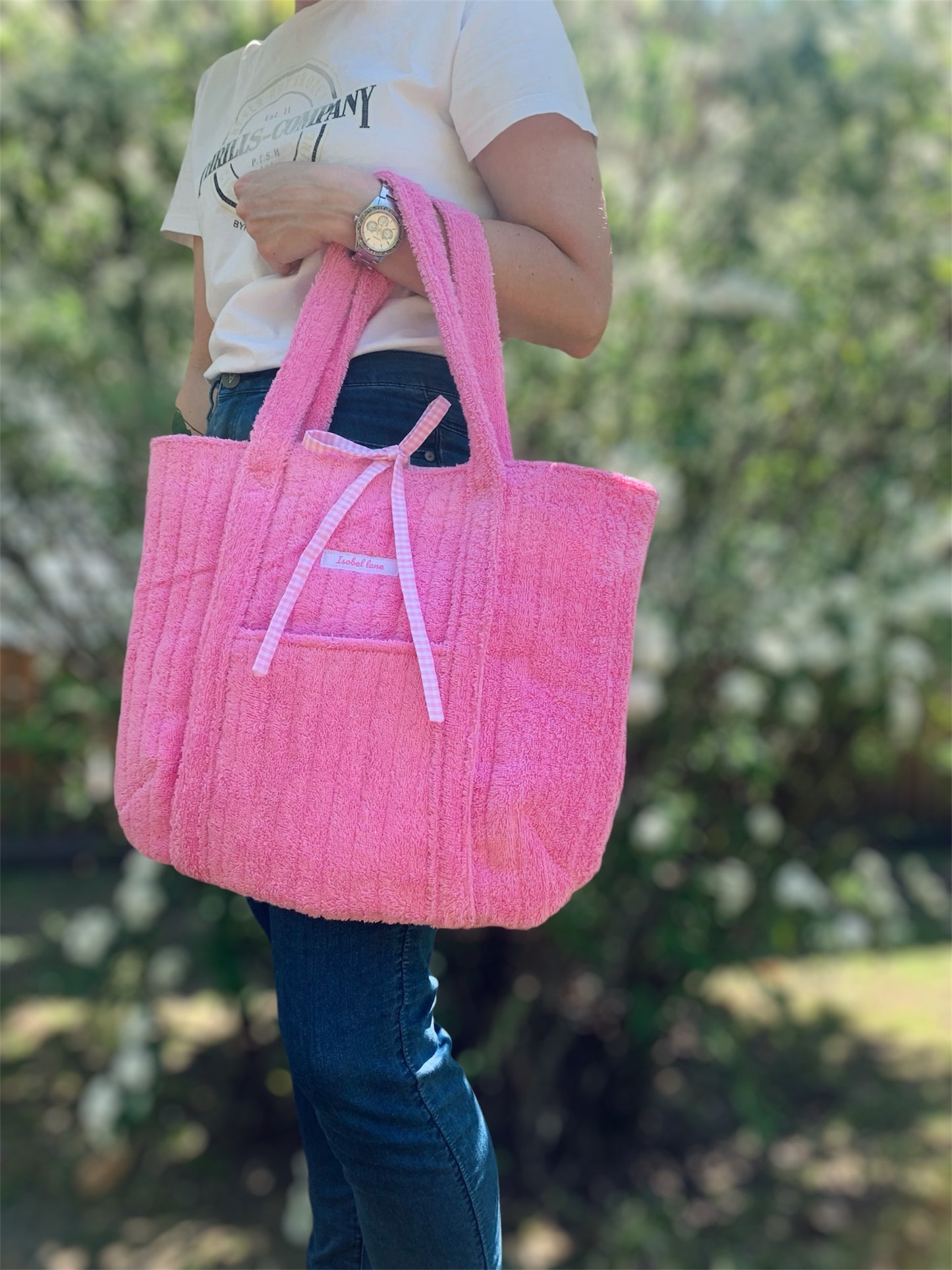 Pink Candy Fluffy Terry Toweling Quilted Tote Bag