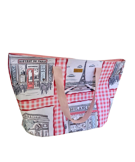 Paris Weekend Zip Cotton Canvas Tote Bag