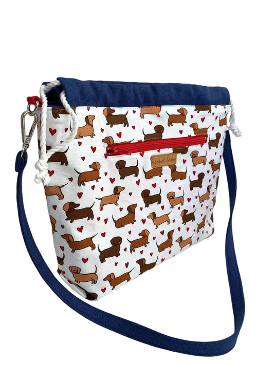 Navy Dachshund Sausage Dog reversible Canvas Bag