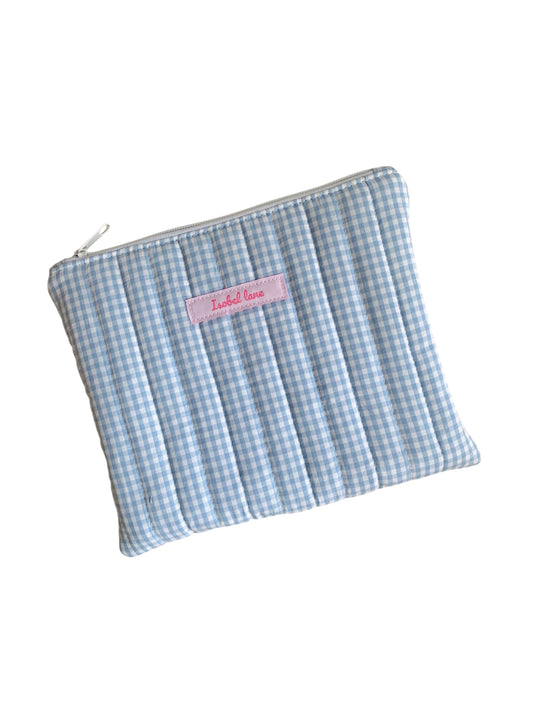 Blue Gingham Quilted Travel Pouch