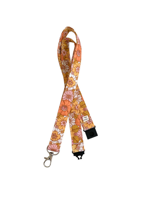 Pink Coral Mustard Floral Cotton Breakaway Lanyard