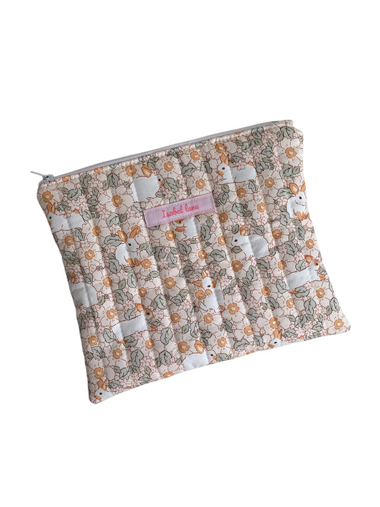 Rabbit Blossom Check Quilted Travel Pouch