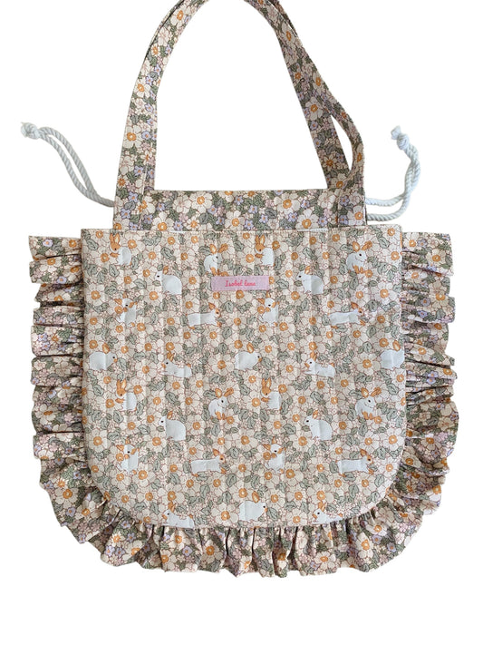 Rabbit Blossom Floral Frill Quilted Cotton Tote Bag