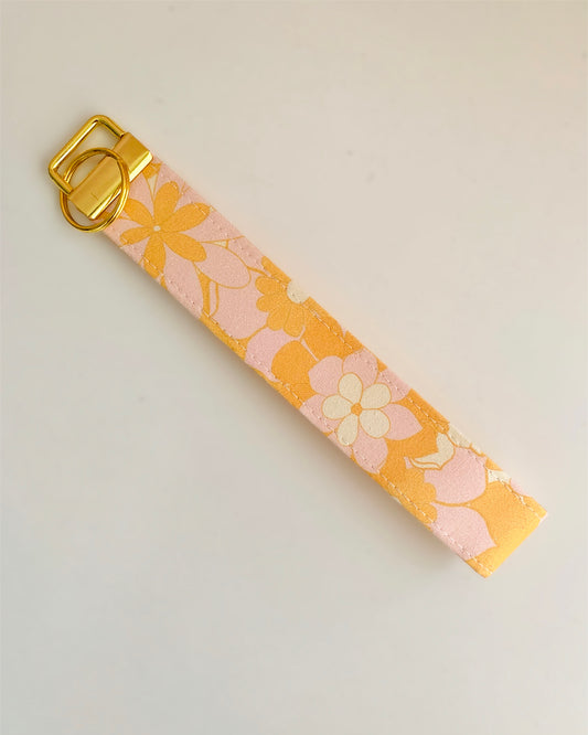 Pink and Orange Floral Wristlet Key Chain