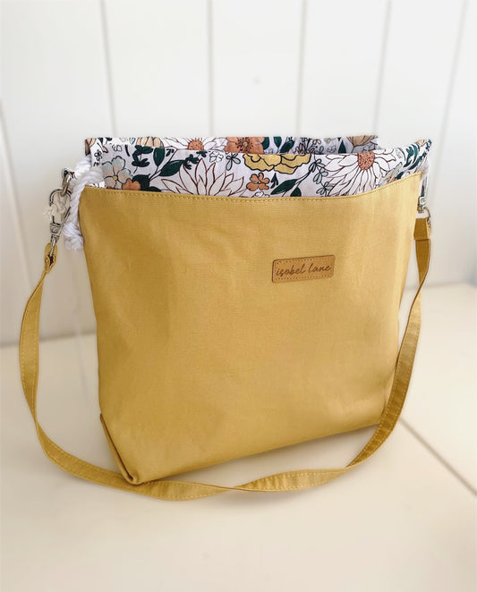 Mustard Floral reversible Canvas Bag