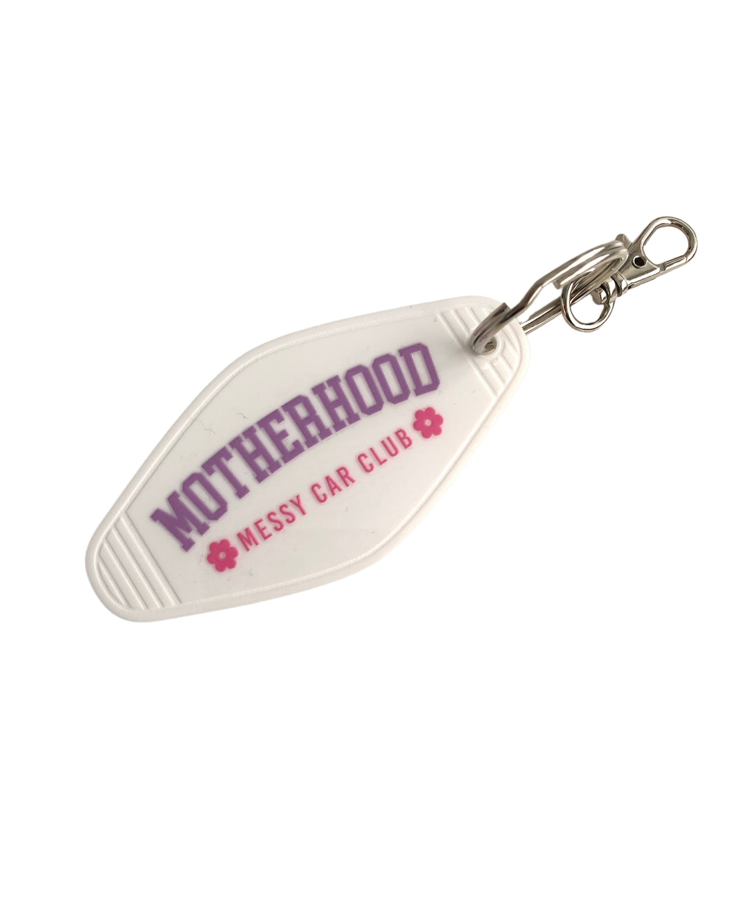 Motherhood Messy Car Club White Motel Key Chain