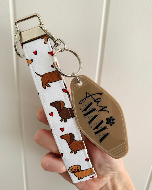 Dog dachshund Motel and Wristlet Key Chain Combo
