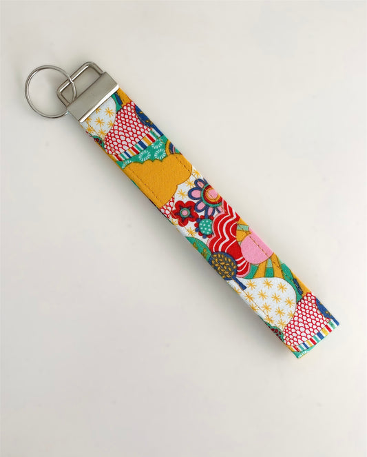 Retro Multicolour Floral Tree Wristlet Key Chain