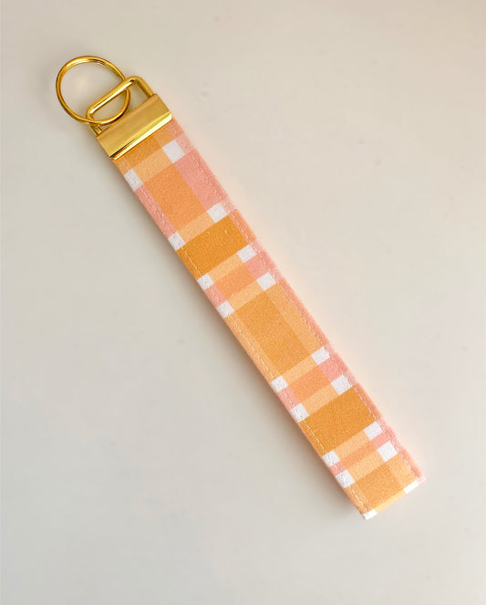 Pink And Orange Check Wristlet Key Chain