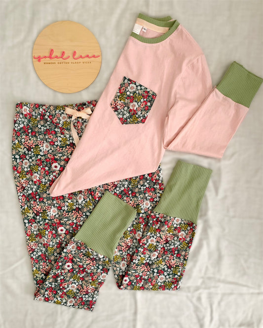 Green Floral Cotton Winter Leggings Pyjama Set