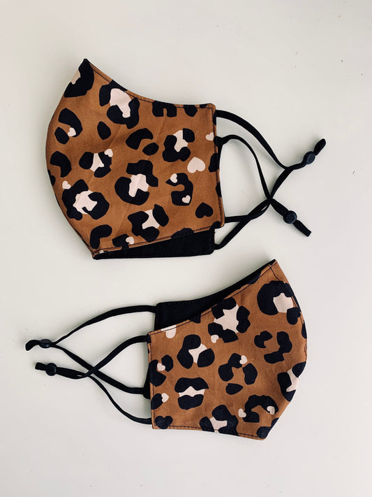 Brown Leopard Print Cotton 3 Layer Face Covering Mask