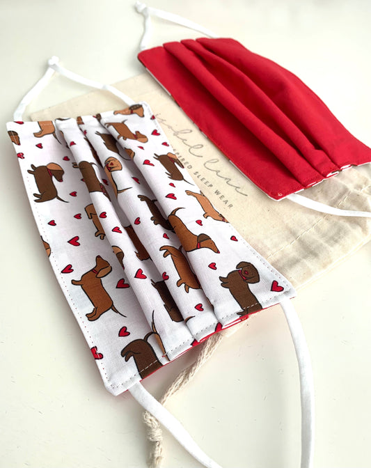 Sausage Dog Dachshund Cotton Pleated Face Covering Mask