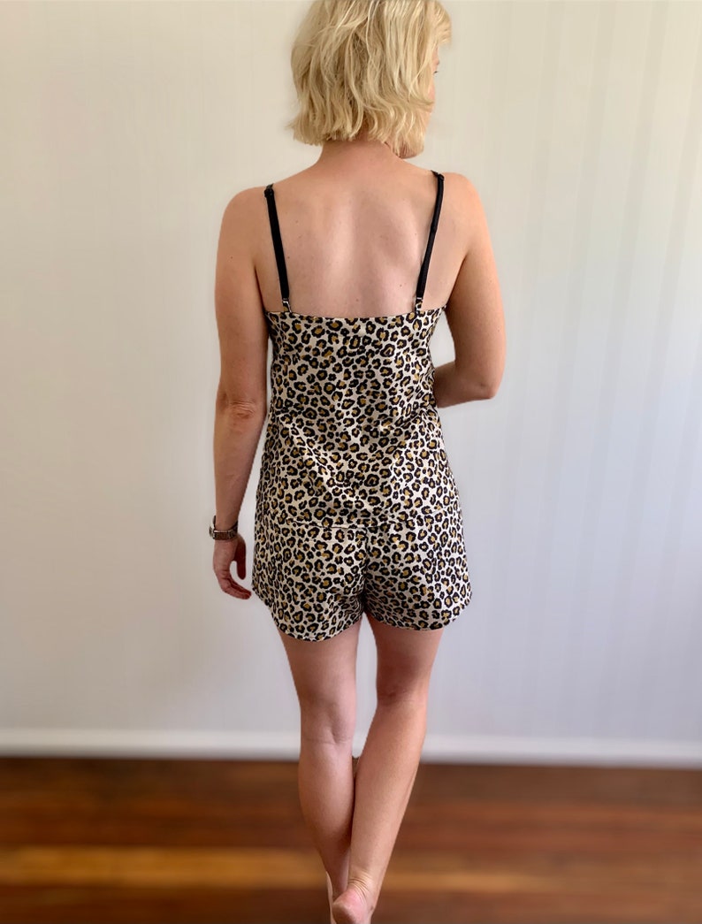 Womens Leopard Print Cotton Camisole Pyjama Cami Set
