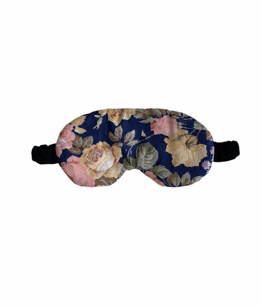 Navy Floral Flower Rose Cotton Sleep Eye Travel Mask