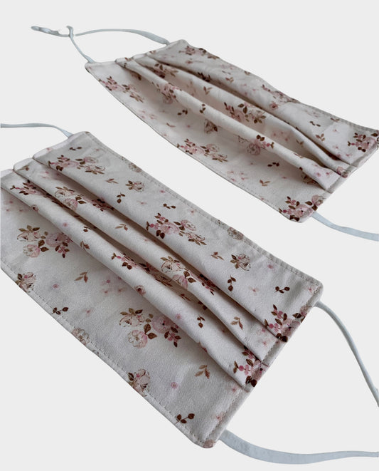 Cream Floral Cotton Pleated Face Covering Mask