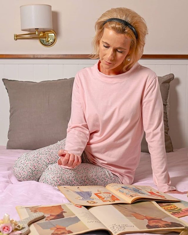 Womens Pink Cotton Pyjama Sleep Top Shirt