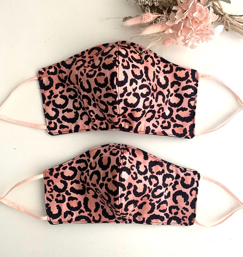 Pink And Black Leopard Print Cotton 3 Layer Face Covering Mask
