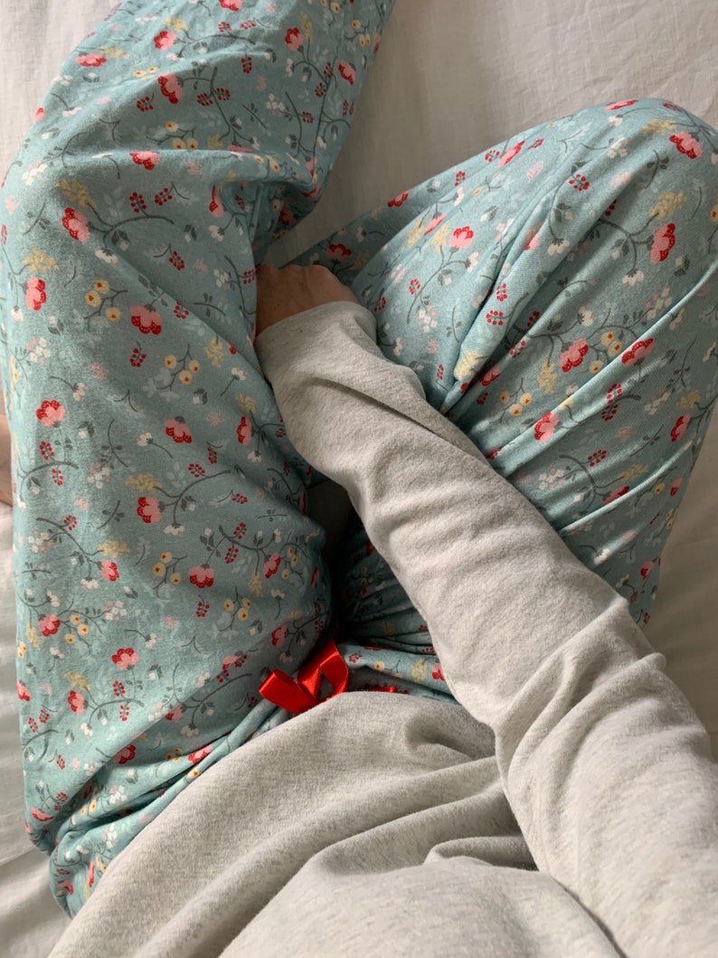 Womens Aqua Flannelette Cotton Floral Pyjama Pants