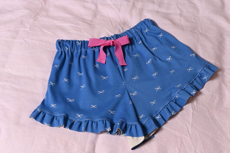 Womens Blue Organic Cotton Frill Pyjama Shorts